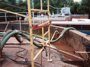 equipment in the process of digester cleaning