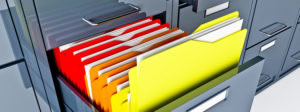 filing cabinet with color-coded folders